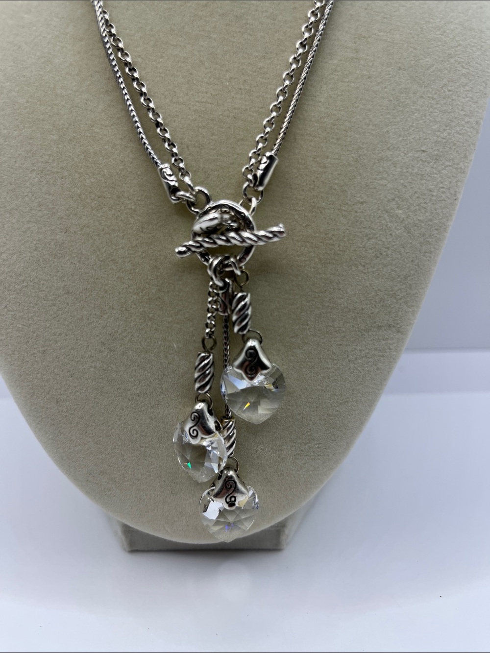 Brighton Kristall Heart Necklace Swarovski Crystals Double Chain Toggle Closure - Picture 3 of 12